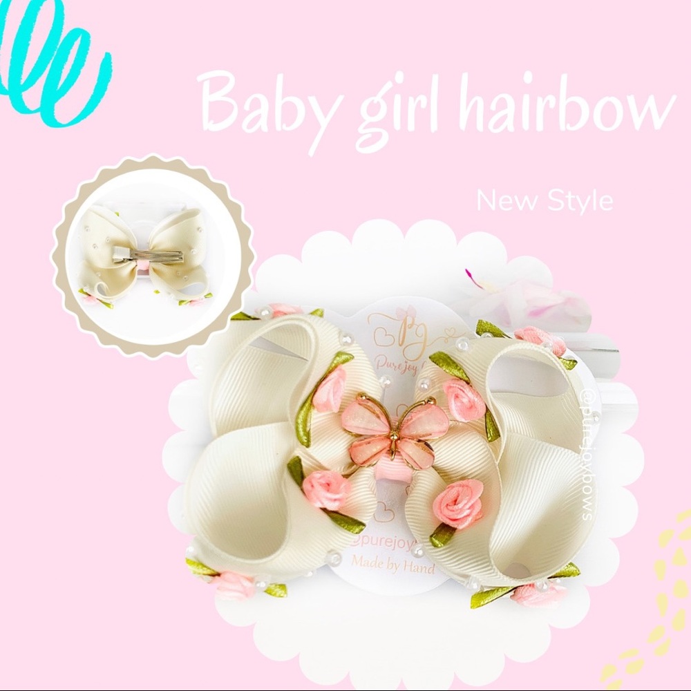 Baby girl hair bows, butterfly and flowers girls bows, toddler hair clip, 4 inch